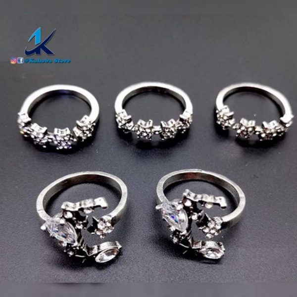 Set de anillos luna brillantes plata