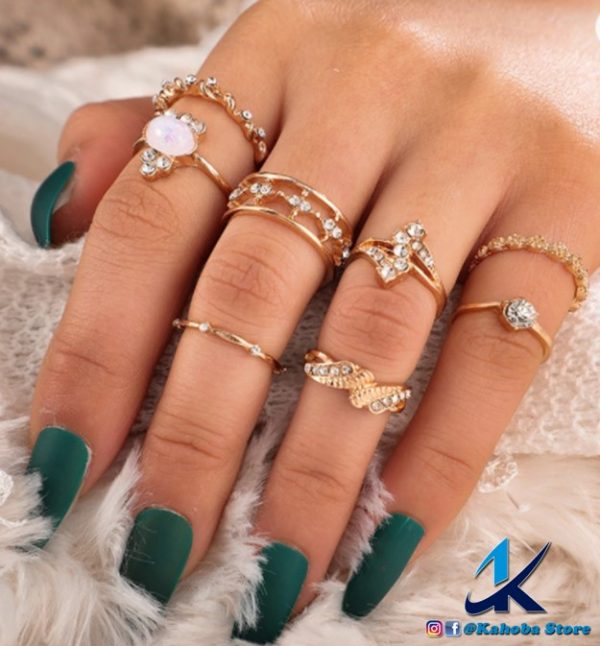 Set de 8 anillos estilo bohemio dorado 