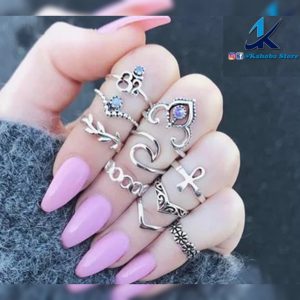 Set de 10 anillos plata con detalles cristales