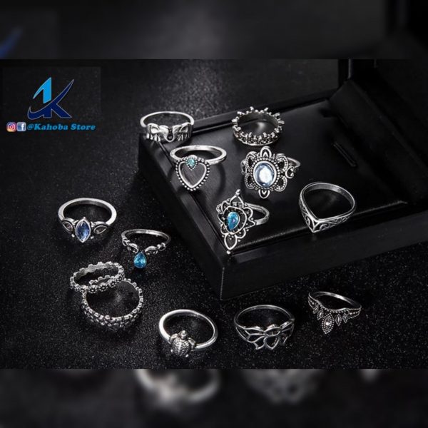 Set de 13 anillos plata bohemio con cristales