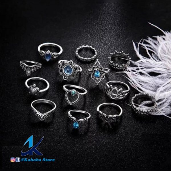 Set de 13 anillos plata bohemio con cristales