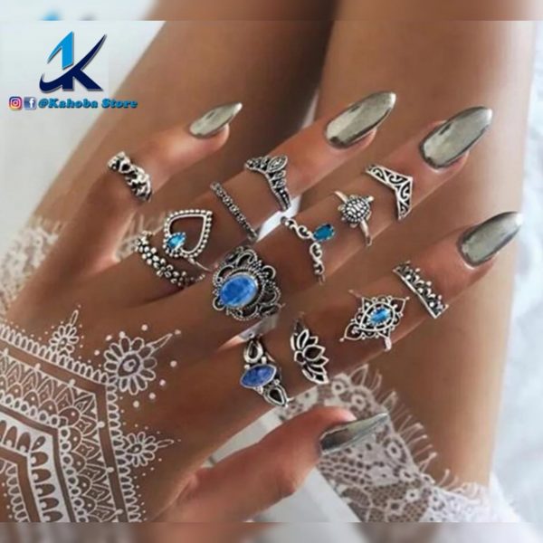 Set de 13 anillos plata bohemio con cristales