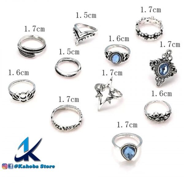 Set de 11 anillos vintage color plata y cristal