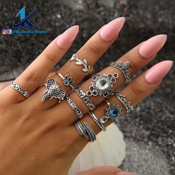 Set de anillos plata con detalles de cristales