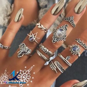 Set de anillos plata con detalles de cristales