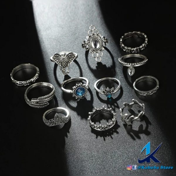 Set de anillos plata con detalles de cristales