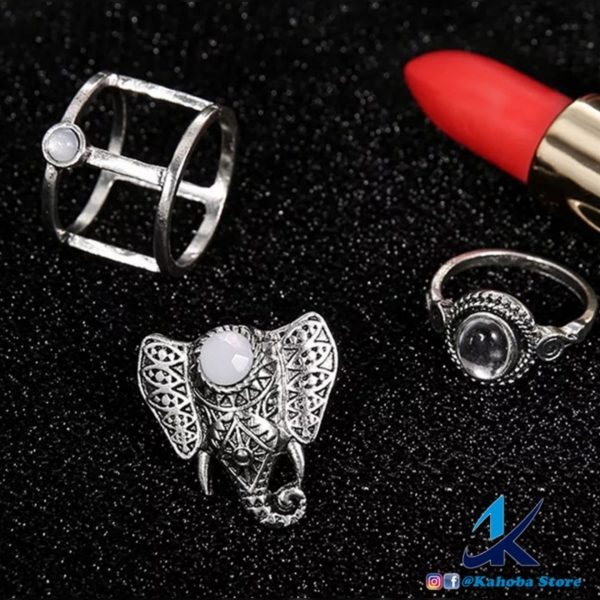 Set de anillos elefante color plata