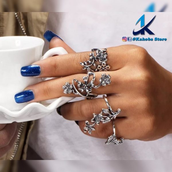 Set de anillos floreado plata