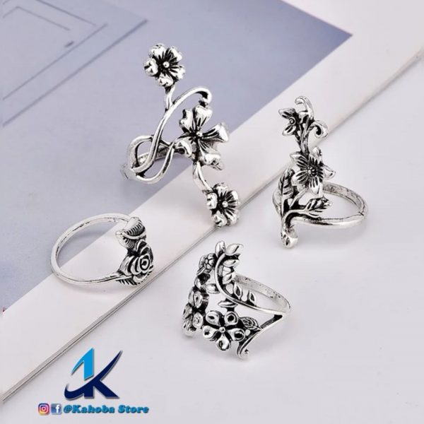 Set de anillos floreado plata