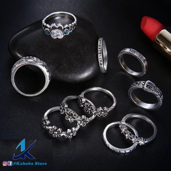 Set de anillos plata quemada y cristales