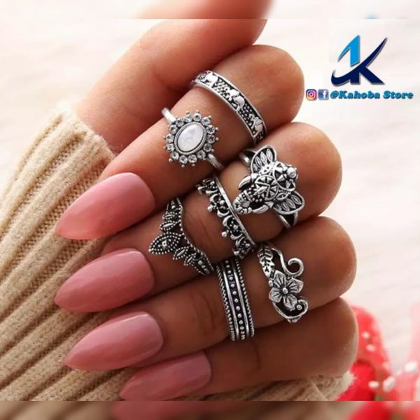 Set de anillos plata bohemio elefante 