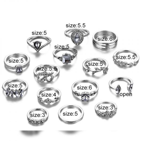 Set de anillos moderno plata y cristales