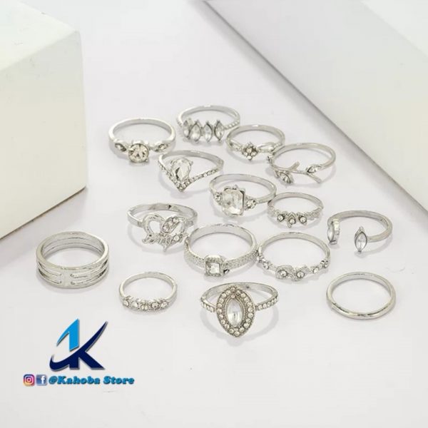 Set de anillos moderno plata y cristales