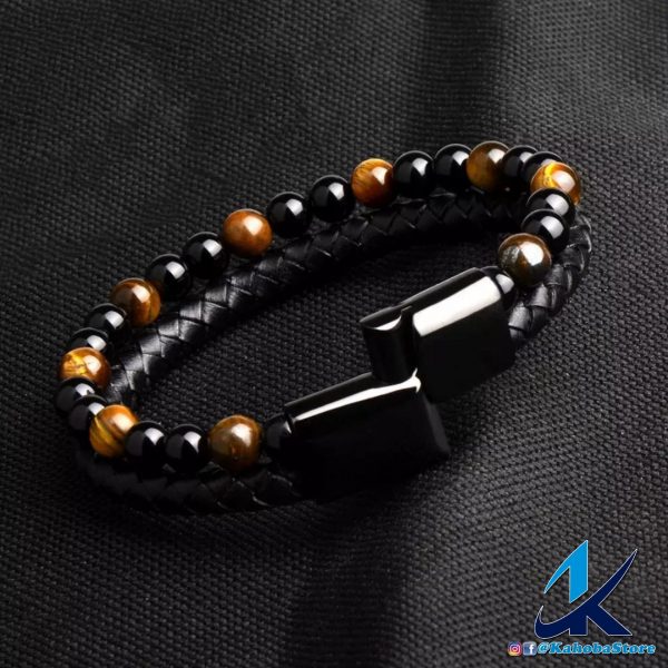 pulsera doble con piedras madera