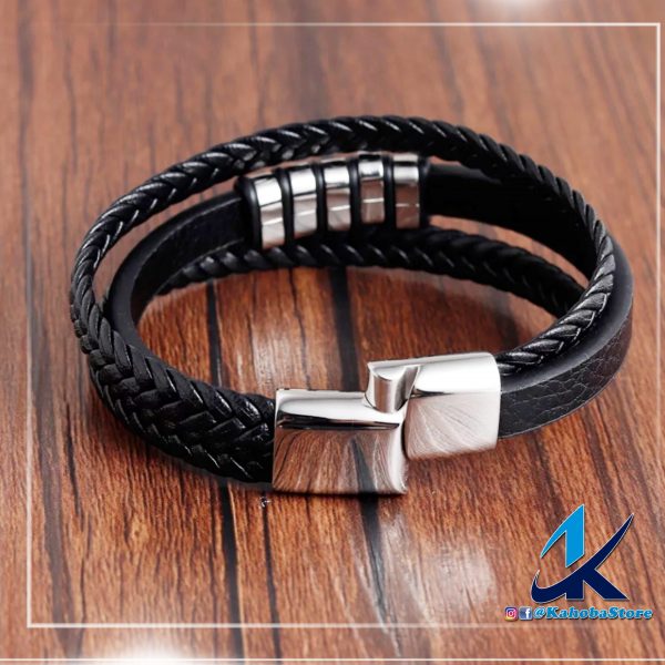 pulsera de cuero doble trenza