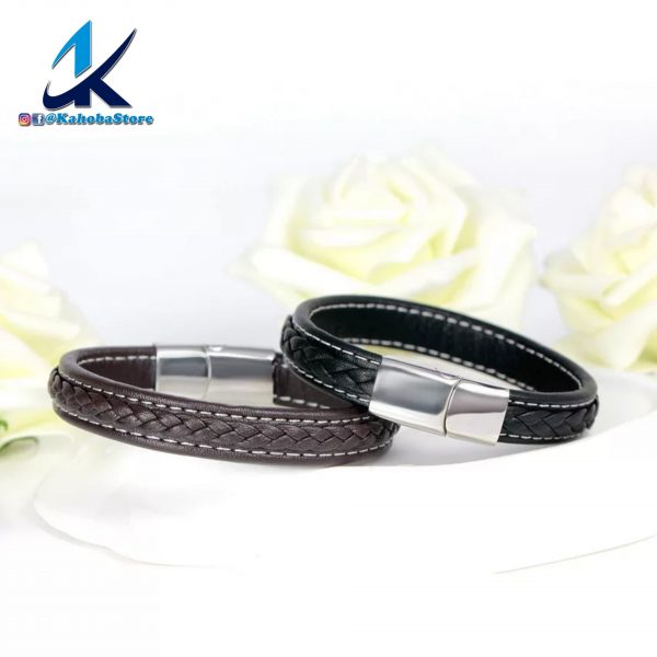 pulsera negra de cuero inox