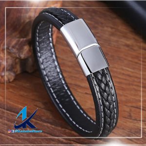 pulsera negra de cuero inox