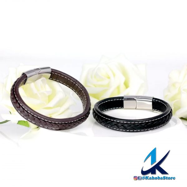 pulsera negra de cuero inox