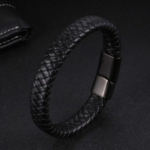 pulsera de cuero negro plata