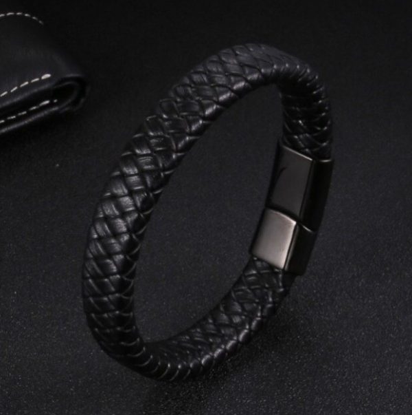 pulsera de cuero negro plata