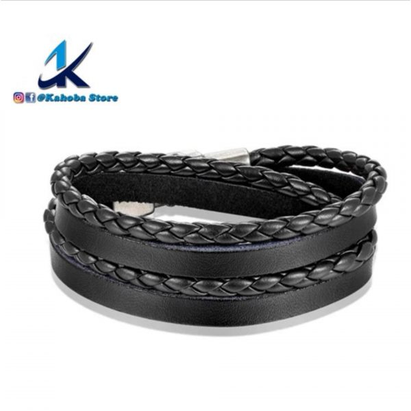 pulsera de cuero negro y café