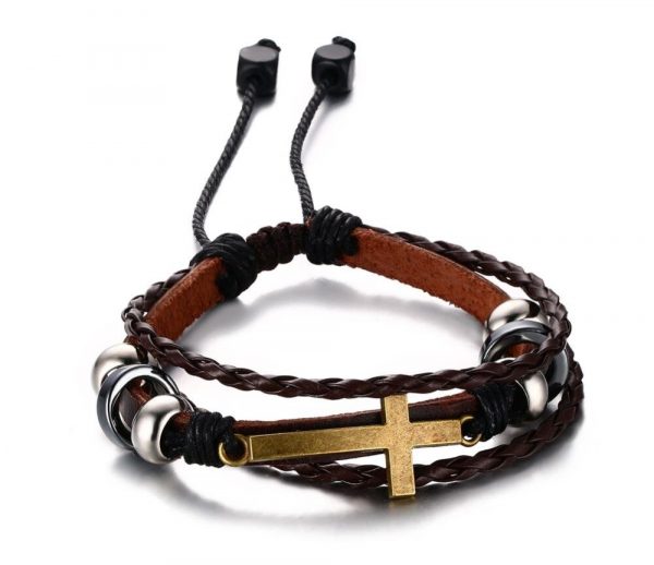 pulsera café en cruz