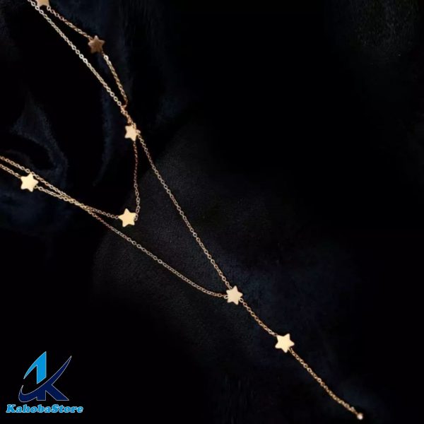 Collar inox doble de estrellas dorado