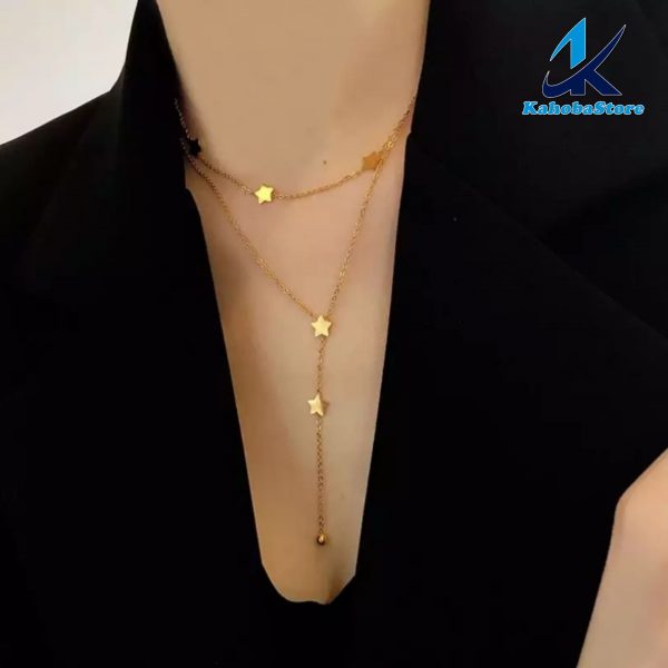 Collar inox doble de estrellas dorado