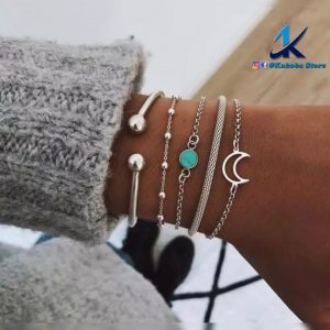 Set de pulseras plateado estilo turco