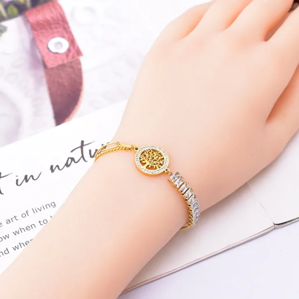 Pulsera Inox zircón + árbol de vida