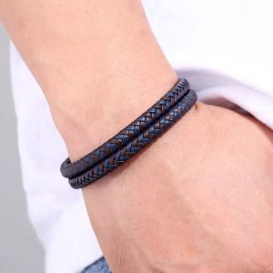 Pulsera doble trenzado color azul y café