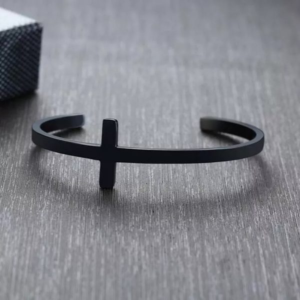 Pulsera Inox negro en cruz