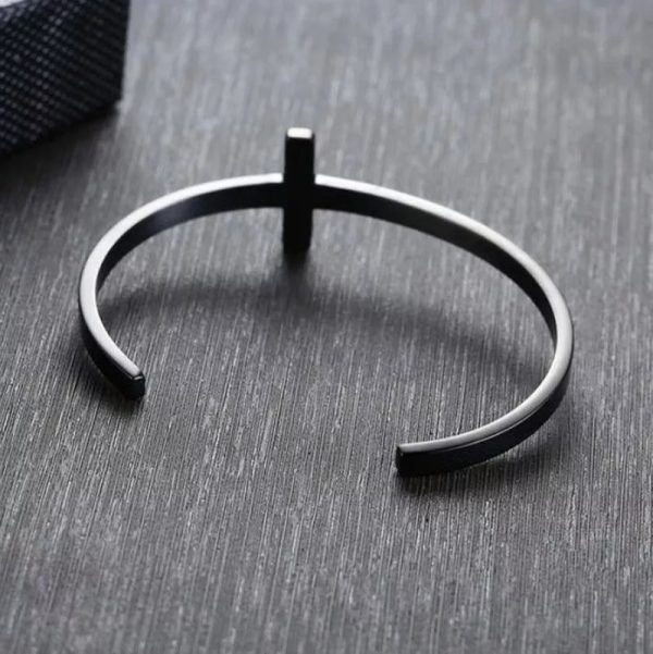 Pulsera Inox negro en cruz