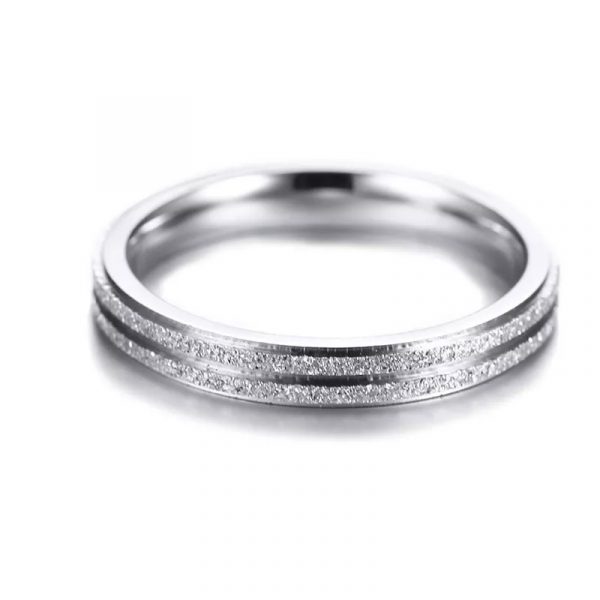 Anillo Inox parejas doble linea plata