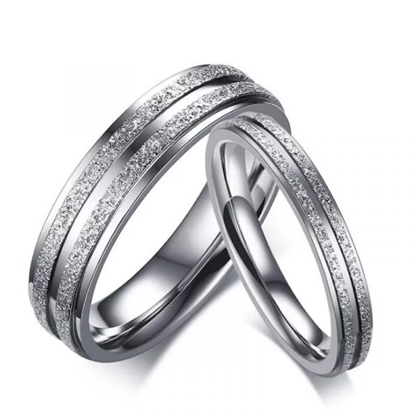 Anillo Inox parejas doble linea plata