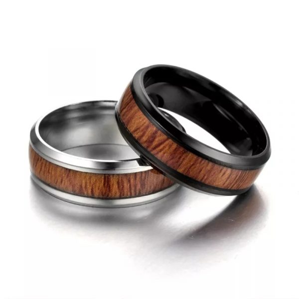 Anillo Inox plata con detalles de madera