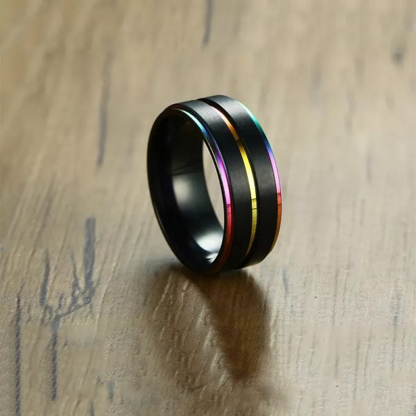 Anillo Inox negro arcoíris