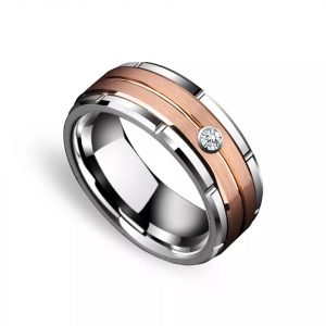 Anillo Inox plata con dorado rosa