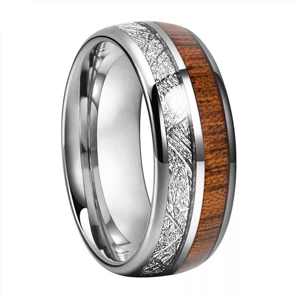 Anillo Inox plata con detalles madera y plateado