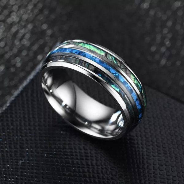 Anillo Inox plata detalles azules 