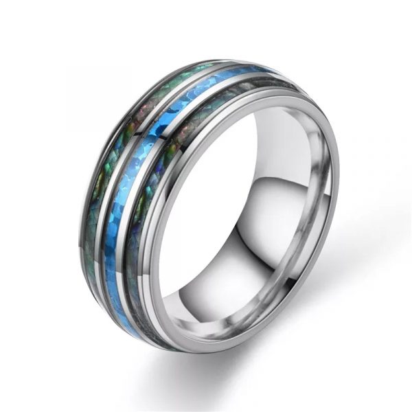 Anillo Inox plata detalles azules 