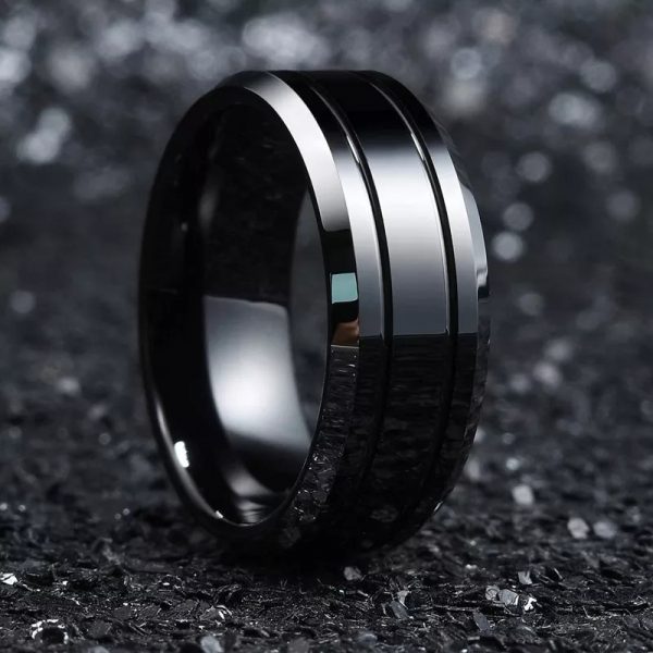 Anillo Inox negro doble linea central