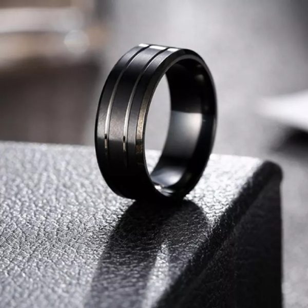 Anillo Inox negro doble linea central