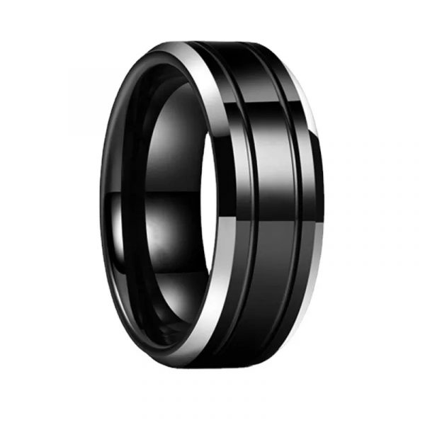 Anillo Inox negro doble linea central