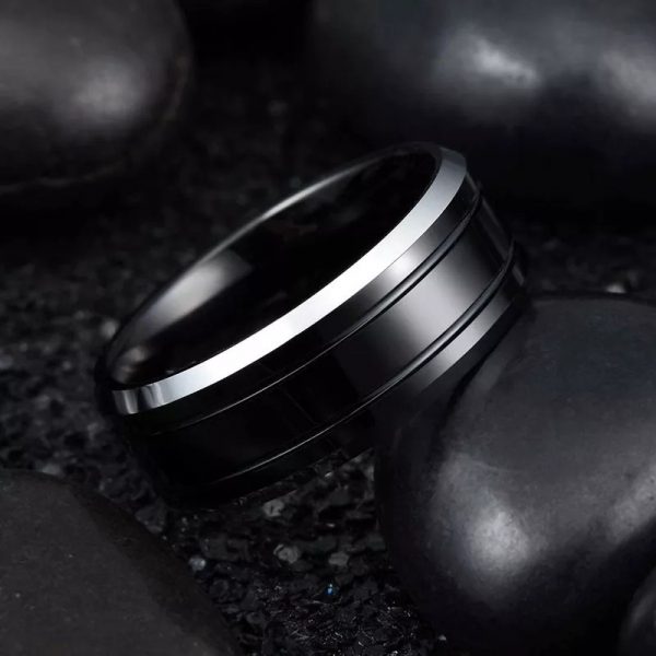 Anillo Inox negro doble linea central