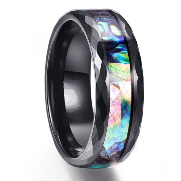 Anillo Inox negro detalles celestes centro