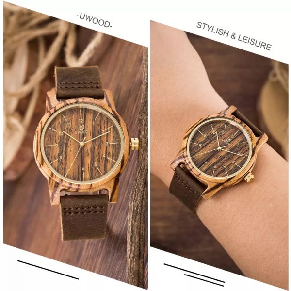 Reloj de bambú unisex con correa de cuero