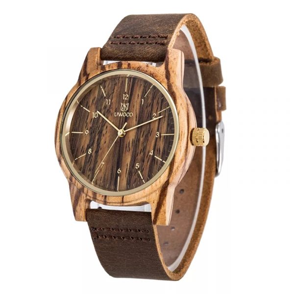 Reloj de bambú unisex con correa de cuero