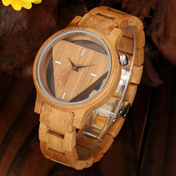 Reloj de bambú unisex triangulo