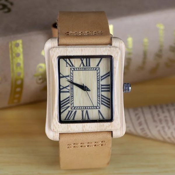 Reloj de bambú unisex cuadrado